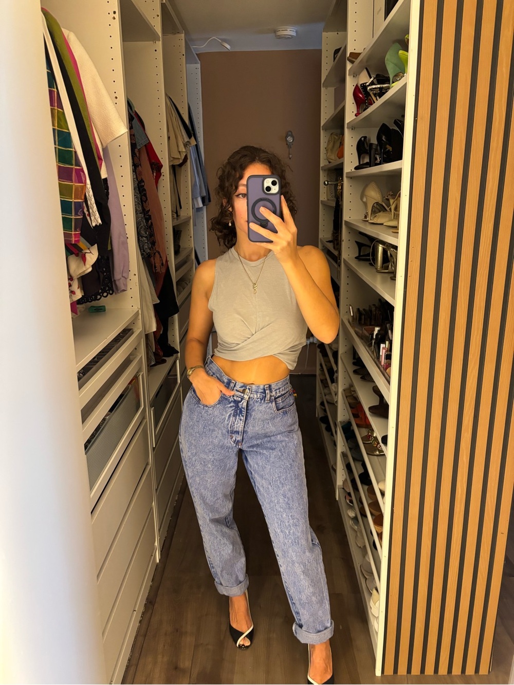 JoyLab Light Gray Twist-Front Crop Tank Top
